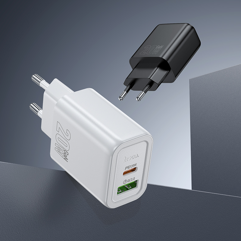 HOCO 220V 20W, GaN, USB-A + USB-C + кабел Type-C - Type-C, Gentle /бял/ - N61 - Image 6