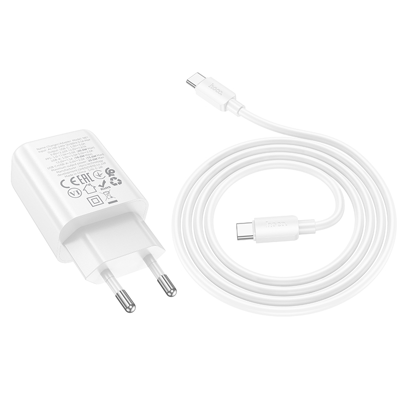 HOCO 220V 20W, GaN, USB-A + USB-C + кабел Type-C - Type-C, Gentle /бял/ - N61 - Image 5
