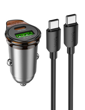 HOCO 12V 43W, USB-A + USB-C + кабел Type-C - Type-C, Rigorous /сив/ - NZ16A