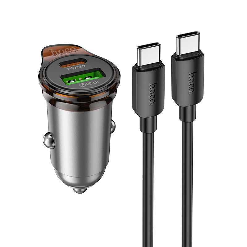 HOCO 12V 43W, USB-A + USB-C + кабел Type-C - Type-C, Rigorous /сив/ - NZ16A