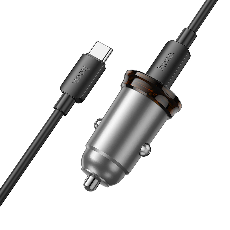 HOCO 12V 43W, USB-A + USB-C + кабел Type-C - Type-C, Rigorous /сив/ - NZ16A