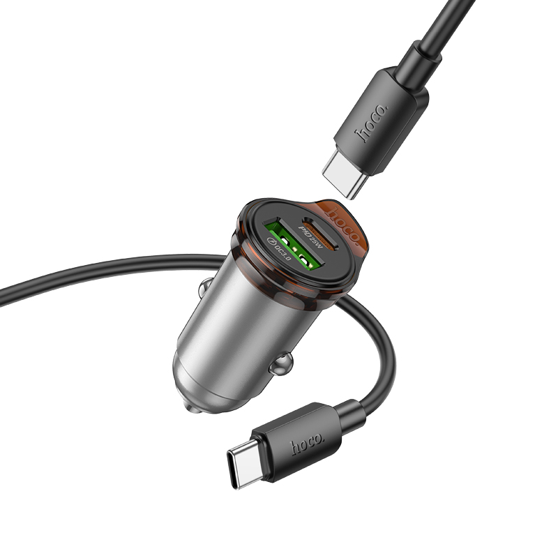 HOCO 12V 43W, USB-A + USB-C + кабел Type-C - Type-C, Rigorous /сив/ - NZ16A