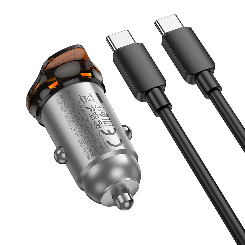HOCO 12V 43W, USB-A + USB-C + кабел Type-C - Type-C, Rigorous /сив/ - NZ16A