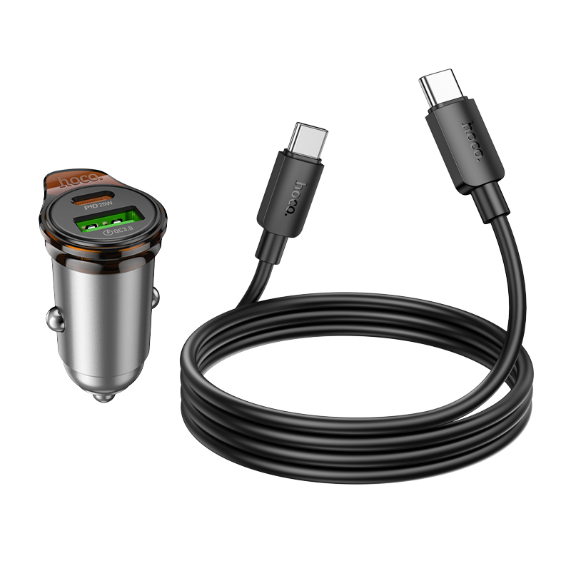 HOCO 12V 43W, USB-A + USB-C + кабел Type-C - Type-C, Rigorous /сив/ - NZ16A