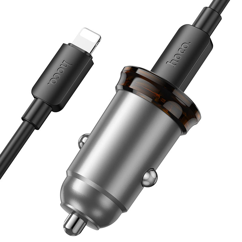 HOCO 12V 45W, 2 x USB-C + кабел Type-C - Lightning, Rigorous /сив/ - NZ16B