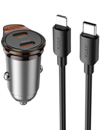 HOCO 12V 45W, 2 x USB-C + кабел Type-C - Lightning, Rigorous /сив/ - NZ16B