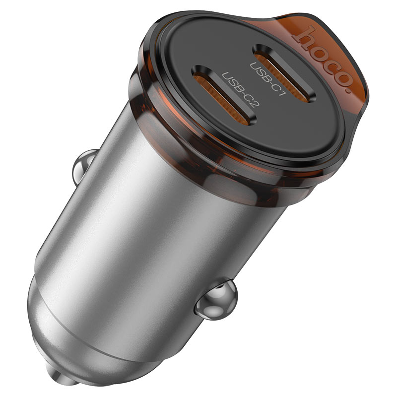 HOCO 12V 45W, 2 x USB-C + кабел Type-C - Lightning, Rigorous /сив/ - NZ16B