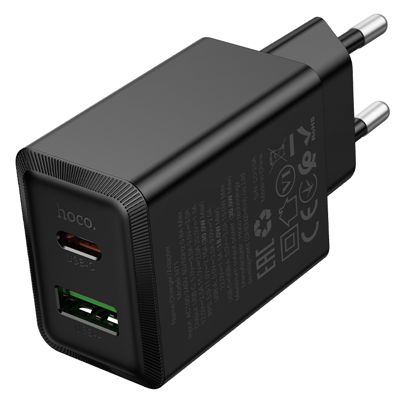 HOCO 220V 30W, GaN, USB-A + USB-C, Nuevo /черен/ - N71