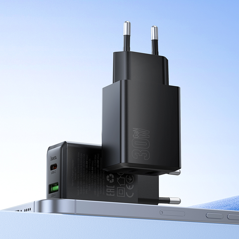 HOCO 220V 30W, GaN, USB-A + USB-C, Nuevo /черен/ - N71
