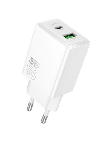 HOCO 220V 30W, GaN, USB-A + USB-C, Nuevo /бял/ - N71
