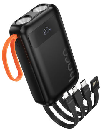 HOCO Power Bank 10000 mAh + 4 Вградени кабела: L+C+M+USB-А, Spirit /черен/ - J151