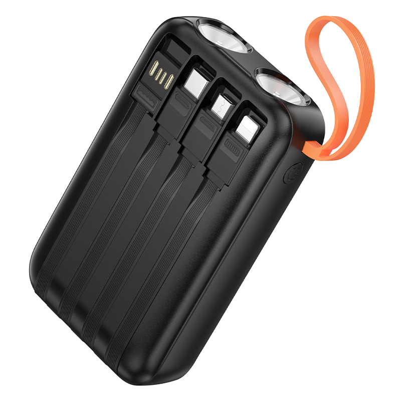 HOCO Power Bank 10000 mAh + 4 Вградени кабела: L+C+M+USB-А, Spirit /черен/ - J151 - Image 3