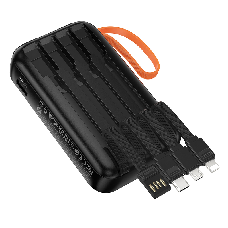 HOCO Power Bank 10000 mAh + 4 Вградени кабела: L+C+M+USB-А, Spirit /черен/ - J151 - Image 4