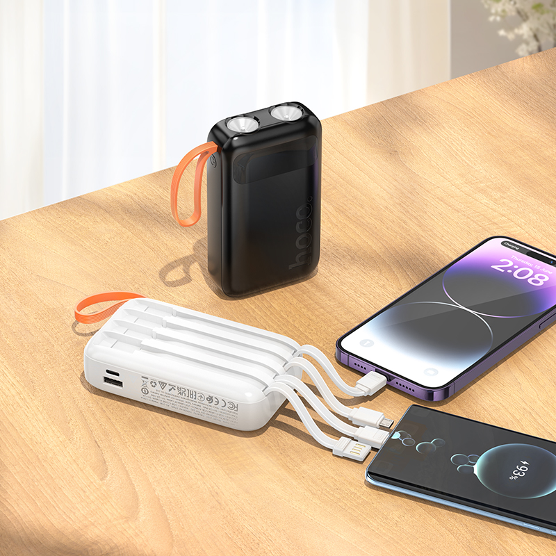 HOCO Power Bank 10000 mAh + 4 Вградени кабела: L+C+M+USB-А, Spirit /черен/ - J151 - Image 5