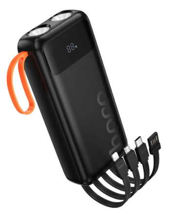 HOCO Power Bank 20000 mAh + 4 Вградени кабела: L+C+M+USB-А, Spirit /черен/ - J151A
