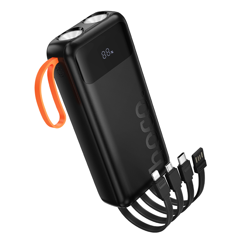HOCO Power Bank 20000 mAh + 4 Вградени кабела: L+C+M+USB-А, Spirit /черен/ - J151A