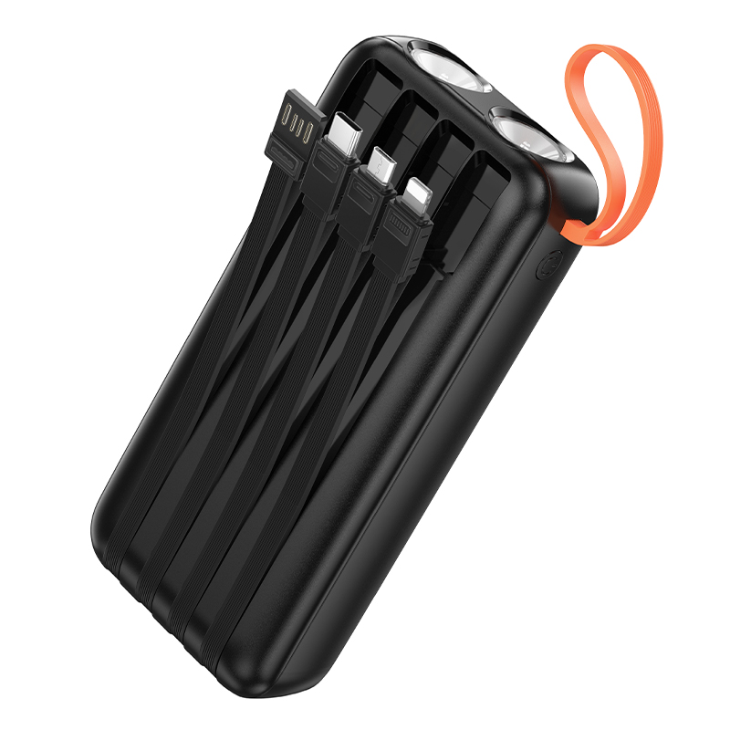 HOCO Power Bank 20000 mAh + 4 Вградени кабела: L+C+M+USB-А, Spirit /черен/ - J151A