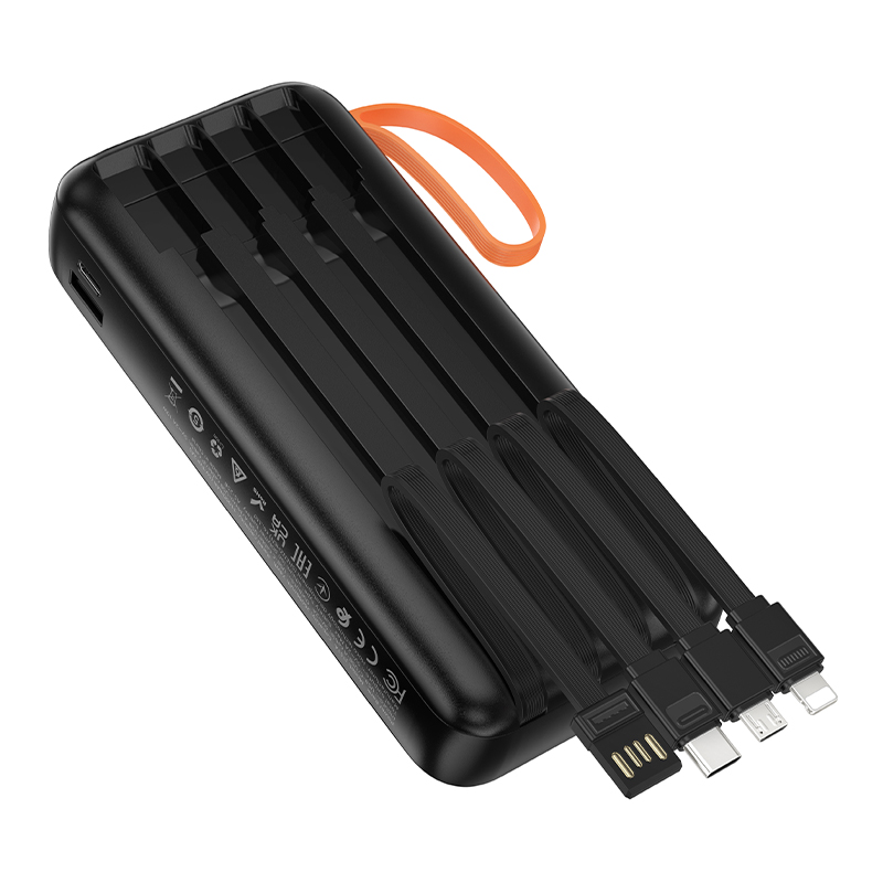 HOCO Power Bank 20000 mAh + 4 Вградени кабела: L+C+M+USB-А, Spirit /черен/ - J151A