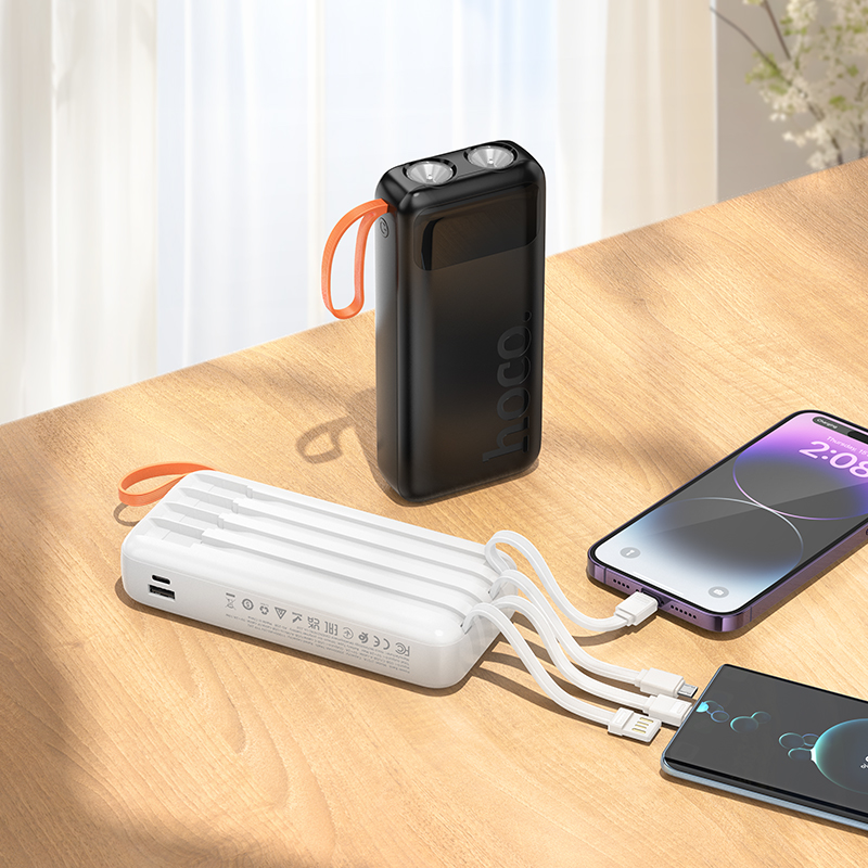 HOCO Power Bank 20000 mAh + 4 Вградени кабела: L+C+M+USB-А, Spirit /черен/ - J151A