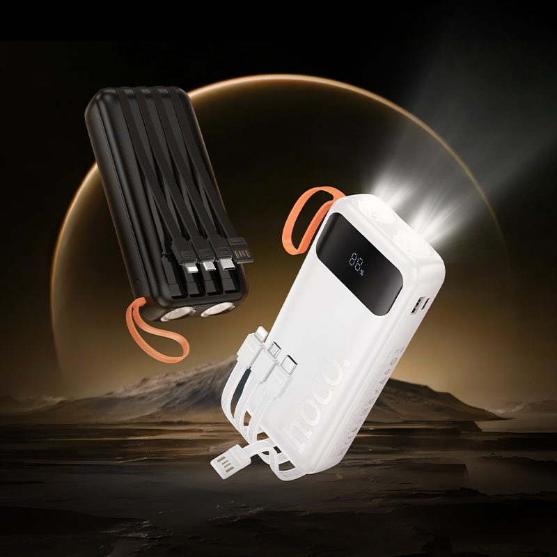 HOCO Power Bank 20000 mAh + 4 Вградени кабела: L+C+M+USB-А, Spirit /черен/ - J151A