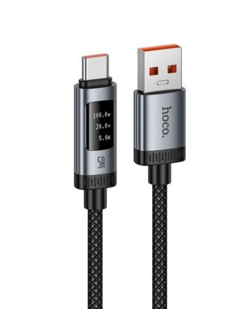 HOCO Кабел USB-A - Type-C, 1.2м,100W, Lord digital display /черен/ - U148