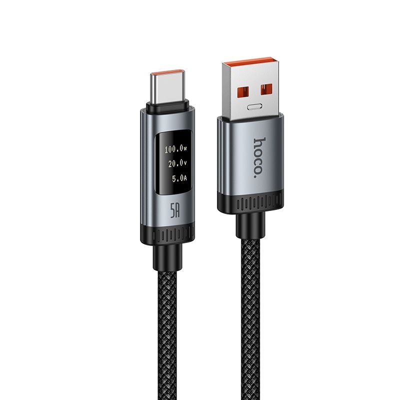 HOCO Кабел USB-A - Type-C, 1.2м,100W, Lord digital display /черен/ - U148