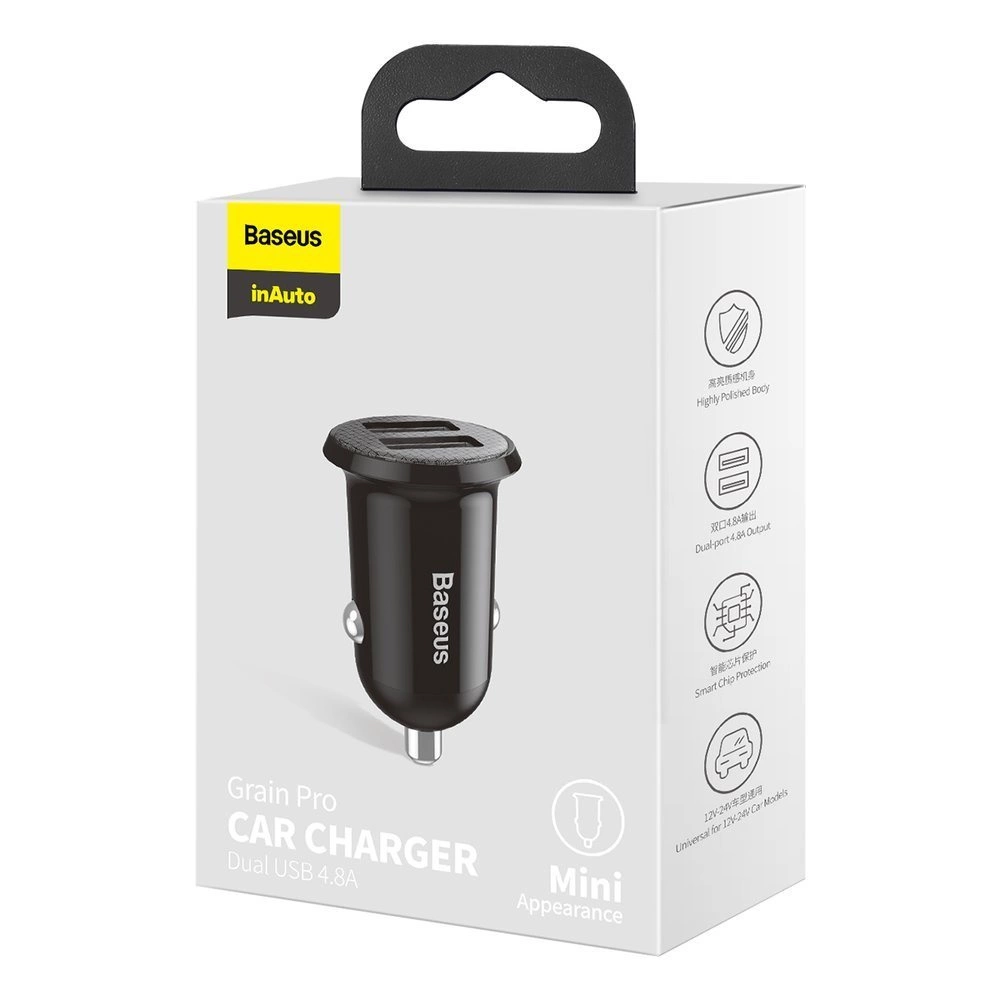 BASEUS 12V 24W, 2xUSB-A, черен - CCALLP-01 - Image 2