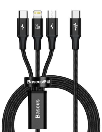 BASEUS Кабел 3 в 1, Type-C към Lightning+USB Type-C+Micro USB, 1.5м, 20W, 3A, Rapid, CAMLT-SC01 /черен/