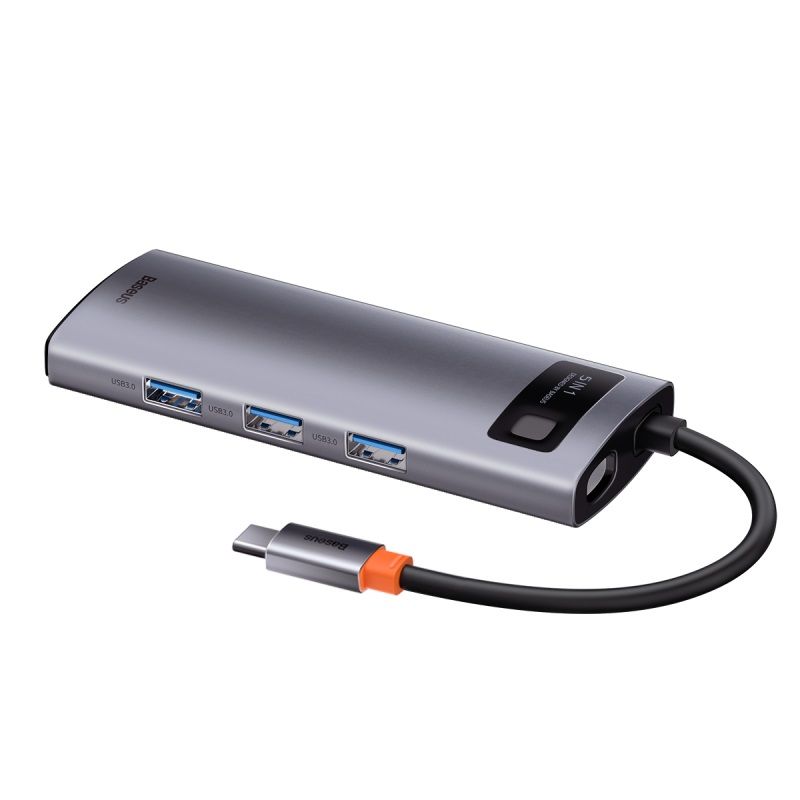 BASEUS Хъб 5-в-1 от Type-C към 3xUSB3.0, USB-C (PD) 100W, HDMI, Metal Gleam /сив/ - CAHUB-CX0G
