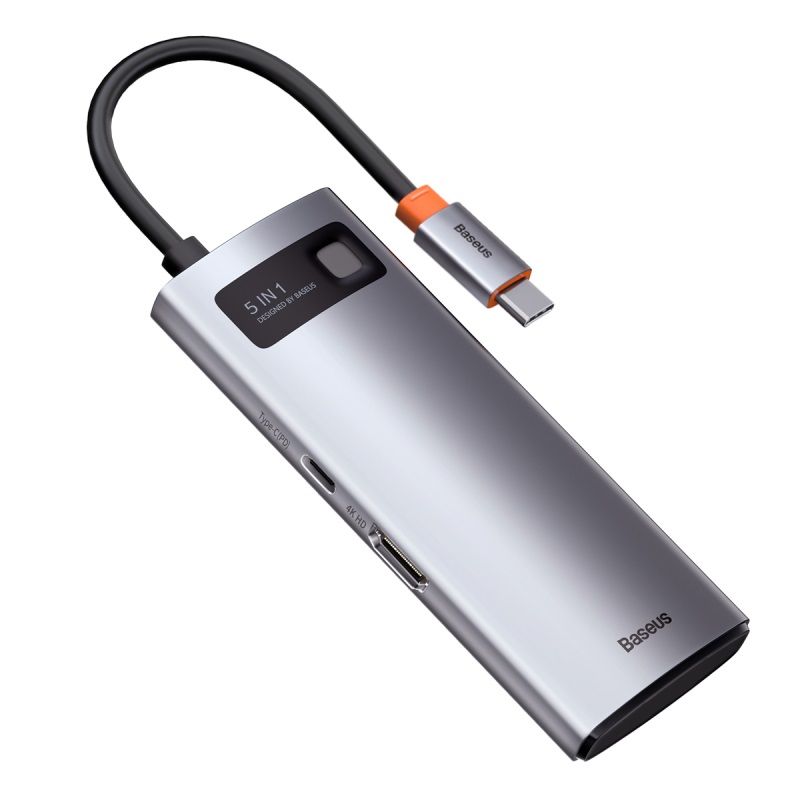 BASEUS Хъб 5-в-1 от Type-C към 3xUSB3.0, USB-C (PD) 100W, HDMI, Metal Gleam /сив/ - CAHUB-CX0G