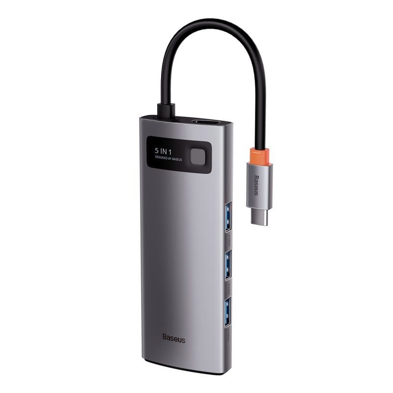 BASEUS Хъб 5-в-1 от Type-C към 3xUSB3.0, USB-C (PD) 100W, HDMI, Metal Gleam /сив/ - CAHUB-CX0G