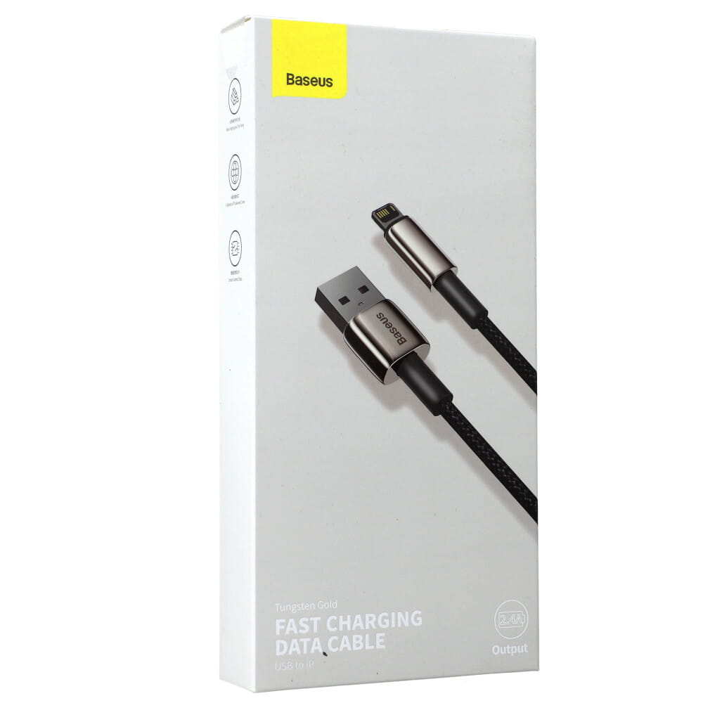 BASEUS Кабел USB-A - Lightning, 2м, 2.4A, Tungsten Gold, CALWJ-A01 /черен/