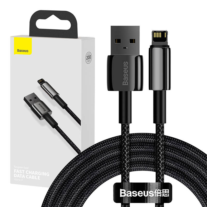 BASEUS Кабел USB-A - Lightning, 2м, 2.4A, Tungsten Gold, CALWJ-A01 /черен/
