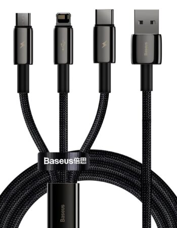 BASEUS Кабел 3 в 1, USB-A към Lightning+xUSB-C+Micro USB, 1.5м, 3.5A, Tungsten Gold, CAMLTWJ-01 /черен/