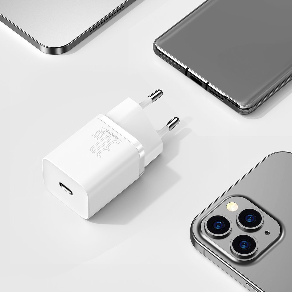BASEUS 220V 30W, USB-C, Super Si, бяло - CCSUP-J02