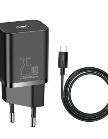 BASEUS 220V 25W, USB-C, кабел C-C, Super Si, черен - TZCCSUP-L01