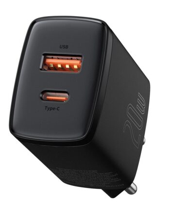 BASEUS 220V 20W, USB-A + USB-C, Compact, черен - CCXJ-B01