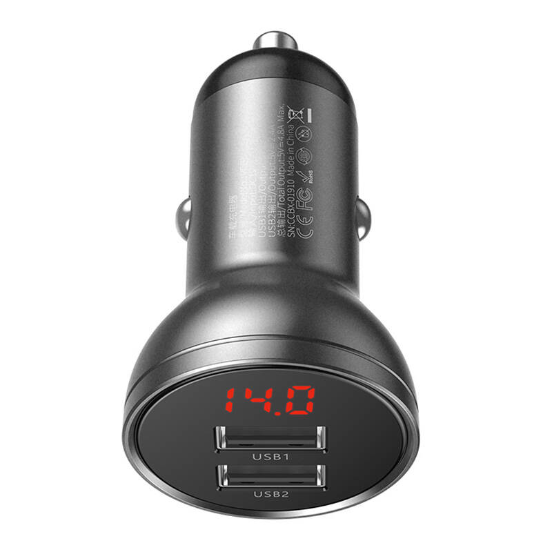 BASEUS 12V 24W, 2xUSB-A, сив - CCBX-0G
