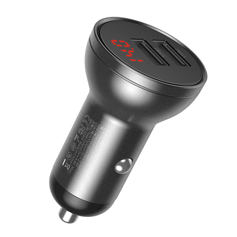 BASEUS 12V 24W, 2xUSB-A, сив - CCBX-0G - Image 3