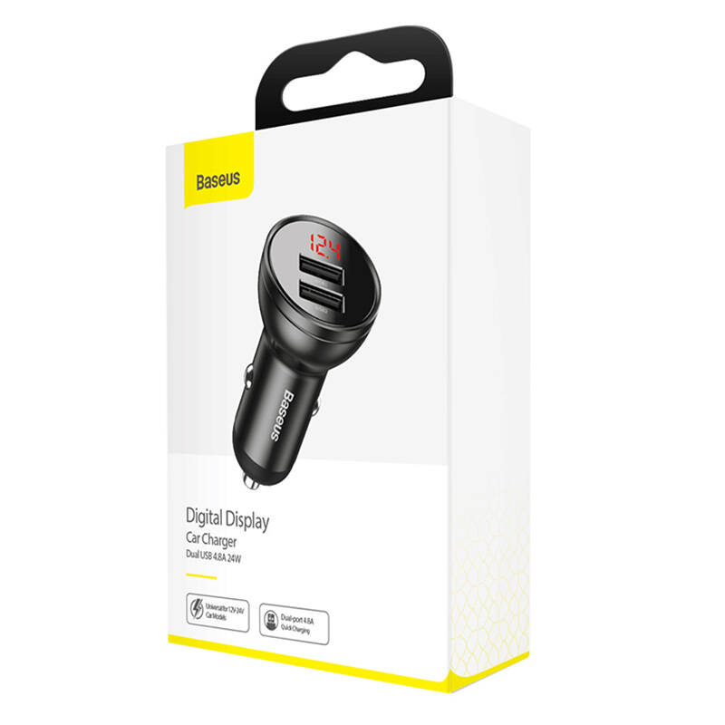 BASEUS 12V 24W, 2xUSB-A, сив - CCBX-0G - Image 2