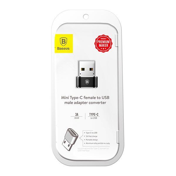 BASEUS Преходник/адаптер USB-A - USB-C, 5A, Mini /черен/ - CAAOTG-01