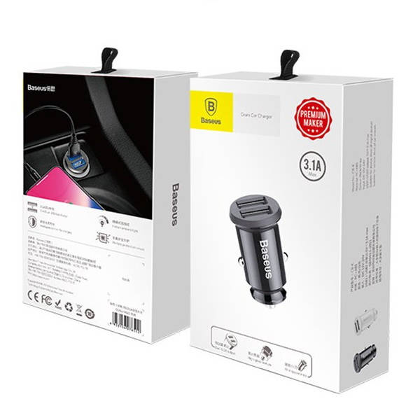 BASEUS 12V 15.5W, 2xUSB-A, Grain Car, черен - CCALL-ML01 - Image 2