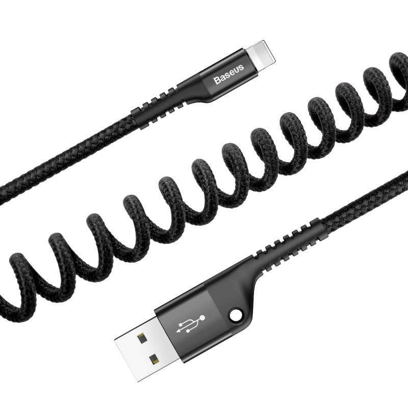 BASEUS Кабел USB-A - Lightning, 1м, 2A, Fish Eye Spring, CALSR-01 /черен/ - Image 6
