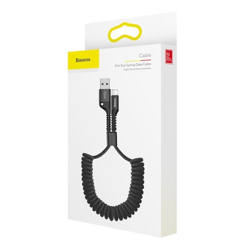 BASEUS Кабел USB-A - Lightning, 1м, 2A, Fish Eye Spring, CALSR-01 /черен/ - Image 2