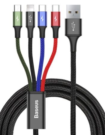BASEUS Кабел 4 в 1, USB-A към Lightning+2xUSB Type-C+Micro USB,1.2м, 3.5A, Fast (2x Type-C), CA1T4-B01 /черен/