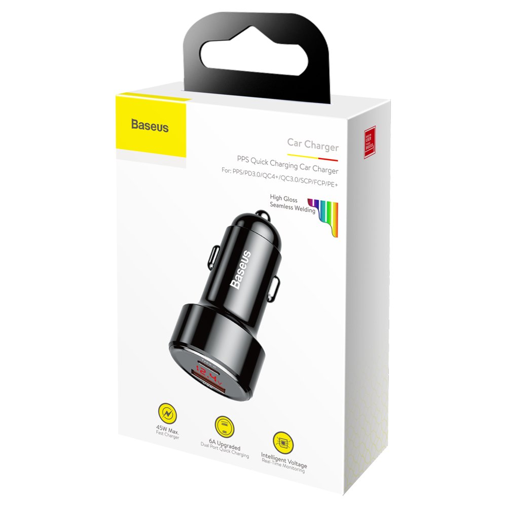 BASEUS 12V 45W, USB-A + USB-C, Magic LED, черен - CCMLC20C-01 - Image 2