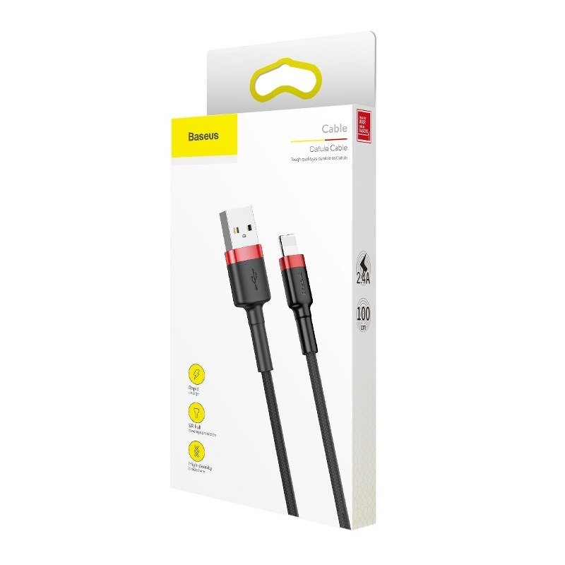 BASEUS Кабел USB-A - Lightning, 3м, 2A, CAFULE, CALKLF-R91 /черен + червено/ - Image 2