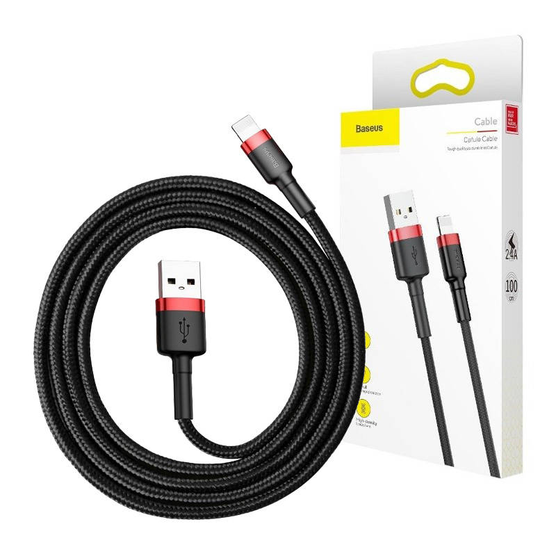 BASEUS Кабел USB-A - Lightning, 3м, 2A, CAFULE, CALKLF-R91 /черен + червено/ - Image 3