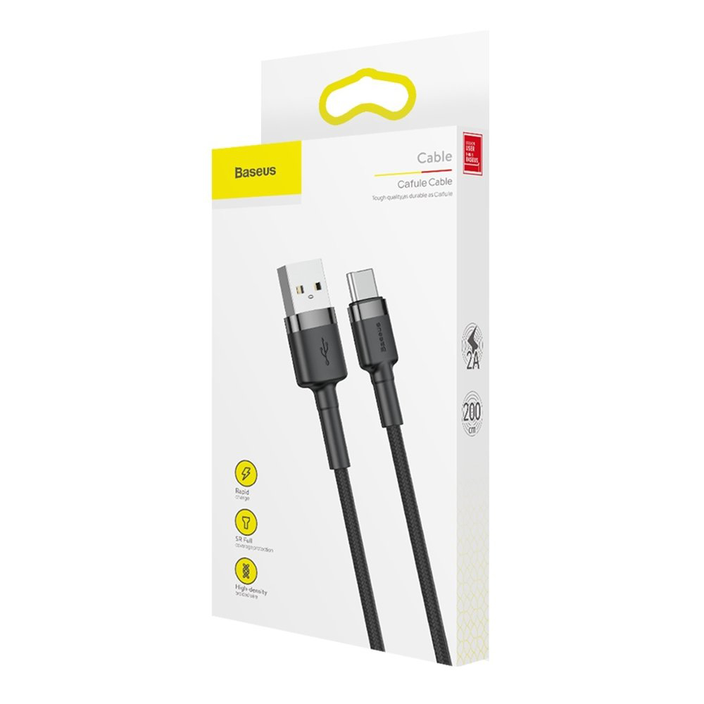 BASEUS Кабел USB-A - Type-C, 3м, 2A, CAFULE, CATKLF-UG1 /черен + сиво/