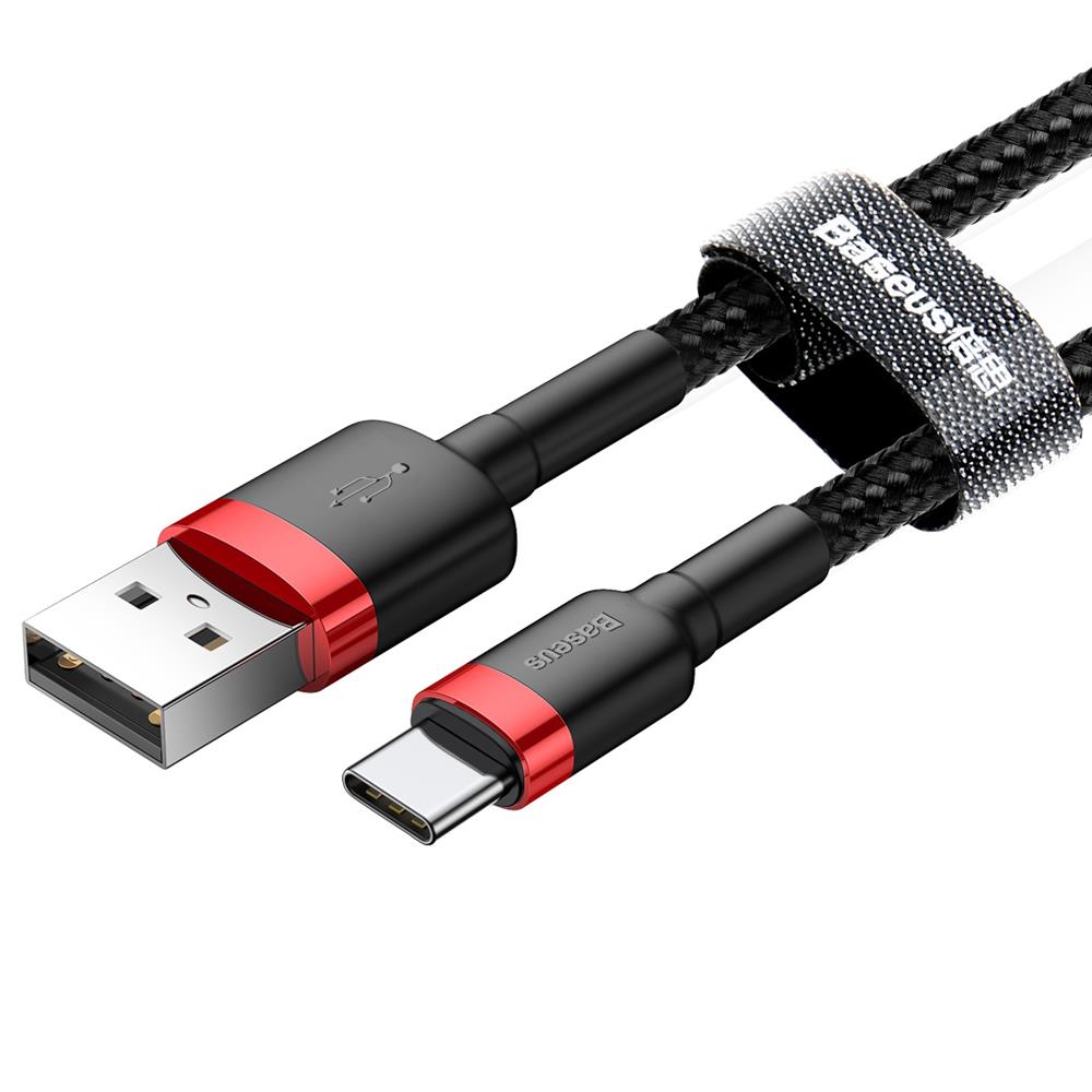BASEUS Кабел USB-A - Type-C, 3м, 2A, CAFULE, CATKLF-U91 /черен + червено/ - Image 3